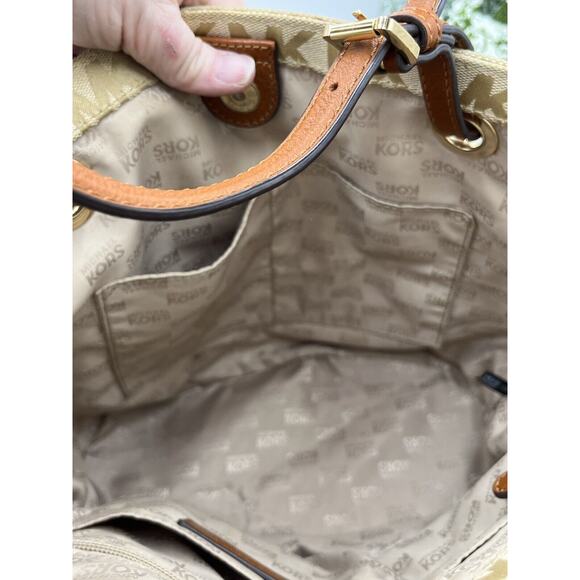 Michael Kors Authenticated Jet Set Canvas Leather 38t2xttt2j Beige Brown Tote - Picture 9 of 15